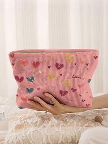 心形化妆包 - 心形印花图案，涤纶拉链袋，旅行洗漱包，轻便拉链袋，爱美人士的理想之选，送给姐妹、学生和成年人的完美礼物，随机印花化妆包化妆品收纳袋 - 彩色 - 查看 4