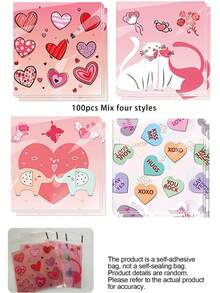 100pcs/Pack Transparent Candy Bags, Plastic Gift Bags, Mini Valentine's Day Party Favor Bags, Bulk Decorations - Multicolor - View 9