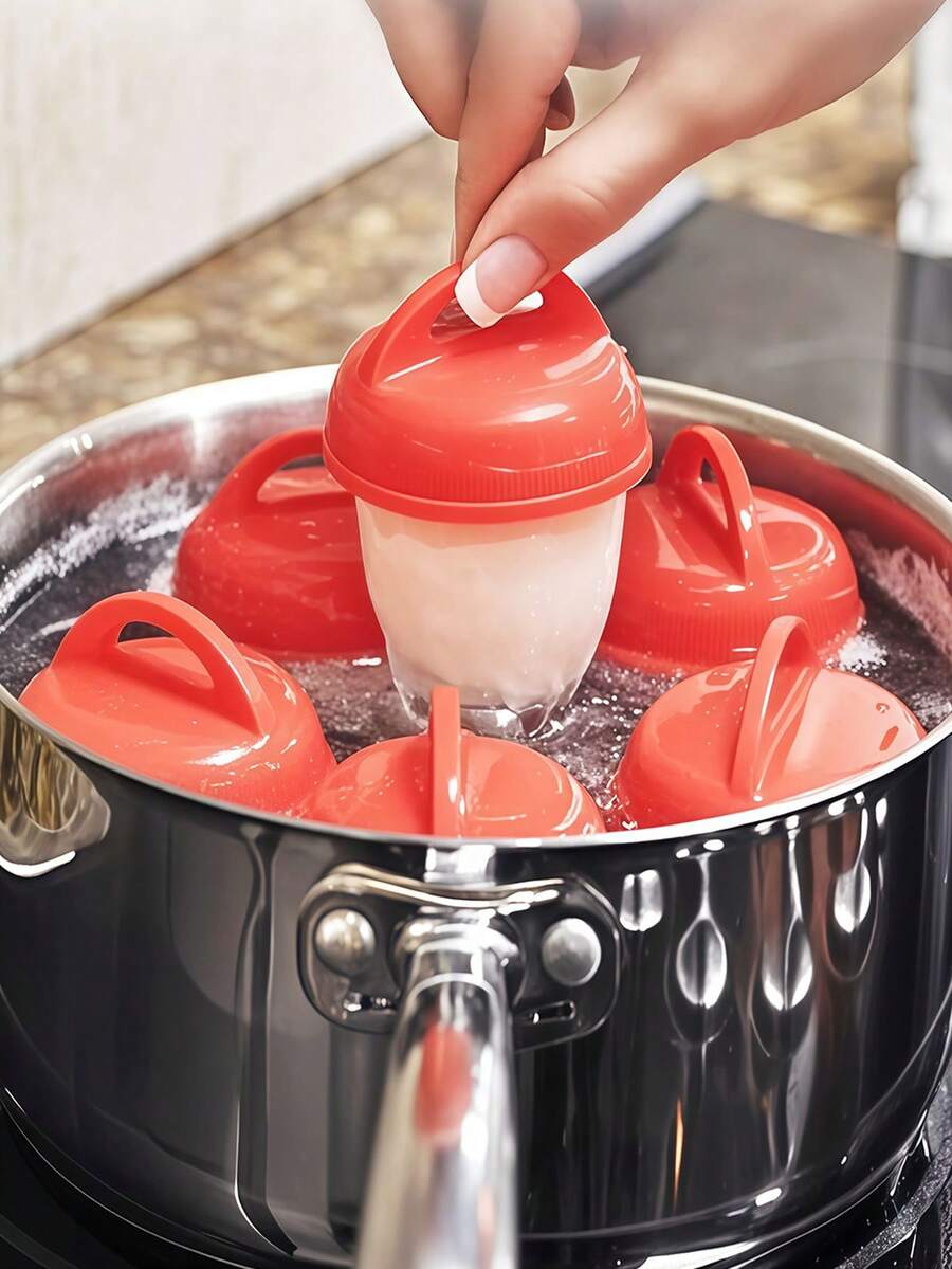 4/6 piezas Cocedor de huevos de silicona antiadherente - Herramienta de cocina práctica para hervir y cocinar al vapor huevos fácilmente - Multicolor - Ver 1