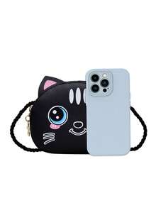New Expression Kitten Crossbody Bag PU Shoulder Bag Cute Boy's And Girl's Coin Purse