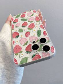 1pc Strawberry Pattern Transparent Soft TPU Phone Case, Anti-Fall Anti-Scratch Anti-Fingerprint, Precise Camera Cutout, Compatible With Samsung, Apple, Nothing, Pixel, INFINIX, Redmi - Multicolor - View 5
