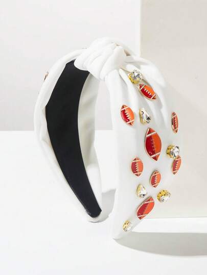 1件装时尚运动风水钻装饰纯色打结宽发带，适合女性日常及运动穿着