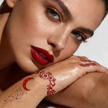 2 Sheets Brown Temporary Tattoo Stickers - Exquisite Retro Moon, Flower & Star Decor, Delicate Patterns For Daily & Party Makeup, Eid Mubarak Limited Style, Personalized Creative High-Value Hands & Body Decor Tattoo Patches - Brown - View 5