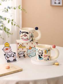可爱卡通熊动物系列陶瓷马克杯，耐热光滑宽口咖啡杯，创意家居日常饮具，生日、感恩节、圣诞节、家庭聚会等场合送给朋友、情侣的完美礼物。 - 彩色 - 查看 11
