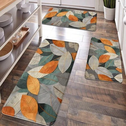 1pc Colorful Leaf Pattern Soft Plush Surface Floor Mat, Home Decor, Room Decor, Bathroom Decor, Bathroom Non-Slip Mat, Kitchen Decor, Kitchen Mat, Carpet, Bathroom Set, Entrance Mat, Door Mat, Comfortable Surface, Home Decoration, Anti-Fatigue Mat