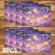 1/4/6 Pcs Set, Ramadan Placemats, Linen Dining Table Mats With Traditional Lantern Pattern, Washable Printed Tablecloths, Surface Protective Pads, Ideal Decor For Holiday Kitchen And Family Gatherings - Multicolor - View 9