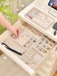 1pc Velvet Jewelry Display Tray, Stackable Jewelry Storage Tray, Jewelry Organizer Tray - Multicolor - View 4