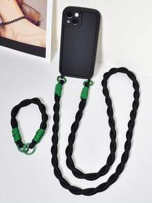 Bộ 3 dây đeo kiểu Hàn Quốc/Nhật Bản màu đen và xanh lá cây, dây đeo chéo, tương thích với iPhone 17 Pro Max, 14, 13, 11, 15, Xs Max, 12 Pro, ốp lưng bảo vệ hai lỗ đơn giản tương thích với iPhone 7/8 Plus - Dây thừng dài ngắn màu đen và xanh lá cây + ốp điện thoại - Xem 3