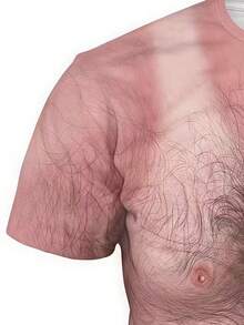 Men's 3D Digital Print Abstract Chest Hair Pattern Short Sleeve T-Shirt, Casual Streetwear Fashion, Round-Neck Pullover - Multicolor - View 4