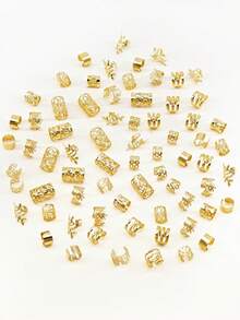 70PCS Bohemian Style Mini Dreadlock Beads Vintage Hollow Hair Rings Alloy Hair Cuff Hair Pins Loops Hair Accessories Loc Hair Jewelry For Braids, Hair Slide, Hair Barrettes, Head Accessories, Hairpin - Gold - View 5