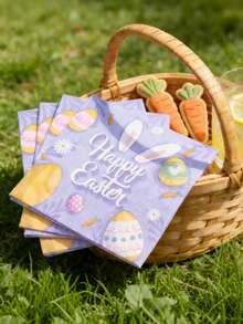 20pcs/Set Multi-Style Easter Napkins With Cute Egg & Rabbit Prints Smooth Texture Ideal For Easter Parties & Events - Multicolor - View 5