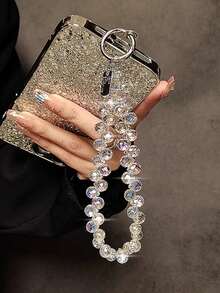 1pc Luxury Multi-Color Crystal Chain Wrist Strap, Detachable Phone Case/Keychain Holder With Clip - Multicolor - View 9