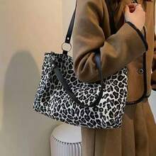 New Fashion Large Capacity Leopard Print Casual Shoulder Tote Bag, Suitable For School, Classes