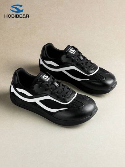 HOBIBEAR New Men's Sneakers, Fashionable & Cool Wide Toe Soft Bottom Men's Shoes, Comfortable Lace-Up Versatile Couple Shoes Suitable For Outdoor Hiking, Skateboarding, Driving, Gym