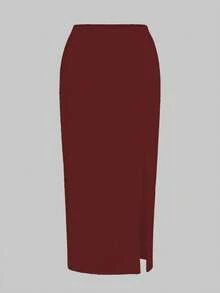 两件套魅力套装，法式优雅日常通勤商务精致复古风约会装：收腰七分袖方领上衣 + 直筒铅笔中长裙，精致通勤套装 - 紅色 - 查看 8