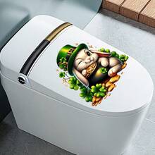 1/3 piezas Pegatina de inodoro del Día de San Patricio Duende gracioso enano que sostiene un papel Calcomanía impermeable de PVC Decoración de baño para la fiesta del festival irlandés Decoración de la tapa del inodoro Arte de pared con trébol verde Suministros - Multicolor - Ver 5