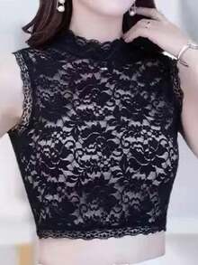 1pc Women's Camellia Hollow Out Decorative Fake Collar, Random - Black - View 8
