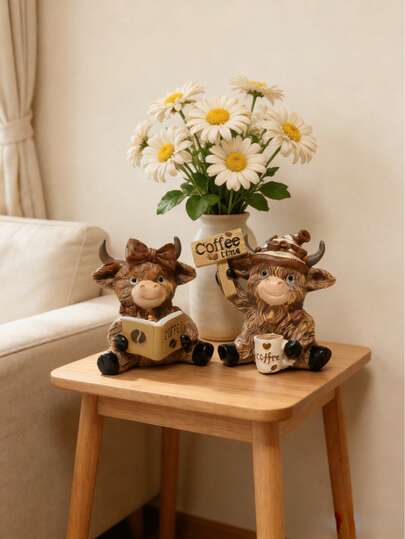 Cute Coffee Cow Sculpture Set - Exquisite Resin Decorative Ornament Suitable For Living Room/Office Desk, Coffee Themed Home Decor, Creative Desktop Display Gift, Applicable For Living Room, Bedroom, Study, Wedding Party, Holiday Atmosphere, Valentine's Day, Wedding Gift, Best Holiday Gift, Display Rack Decor, Birthday Gift, Graduation Gift