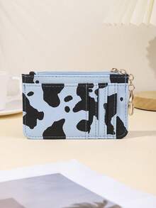 Women's RFID Blocking Card Holder - Genuine Leather Small Wallet With ID Window And Zipper Coin Pouch, Cow Print Keychain Wallet, Minimalist Wallet For School, Travel And Daily Use, Mini Wallet, Leopard Print Wallet, Keychain Card Holder - Blue - View 6