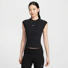 Nike Women's AS W NSW CHILL KNIT RIB SS TOP Short Sleeve T-Shirt Knitted Collar-Less Short TIF0243-010 - Black - View 1