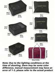 6件/套旅行行李收纳袋，防水手提包，衣物、鞋子、化妆品、洗漱用品、牙刷杯收纳袋，适用于大学宿舍、学校、度假、海滩、家庭、卧室、客厅，大容量旅行包 - 彩色 - 查看 12