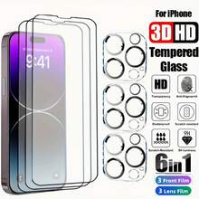 3-In-1 Set: 3pcs Screen Tempered Glass Film + 3pcs Camera Lens Film, Compatible With IPhone 15 Pro Max/15/15 Plus/15 Pro, 9H High Definition Glass, Anti-Scratch, Anti-Fingerprint - 3+3 Transparent - View 2