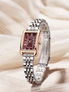 1pc Women's Fashion Minimalist Wrist Watch, Retro Luxury Small Dial Quartz Watch, Casual Business Style, Fashionable Accessory Suitable For Daily Wear, Dates, Parties, Business And Various Occasions - Red - View 2