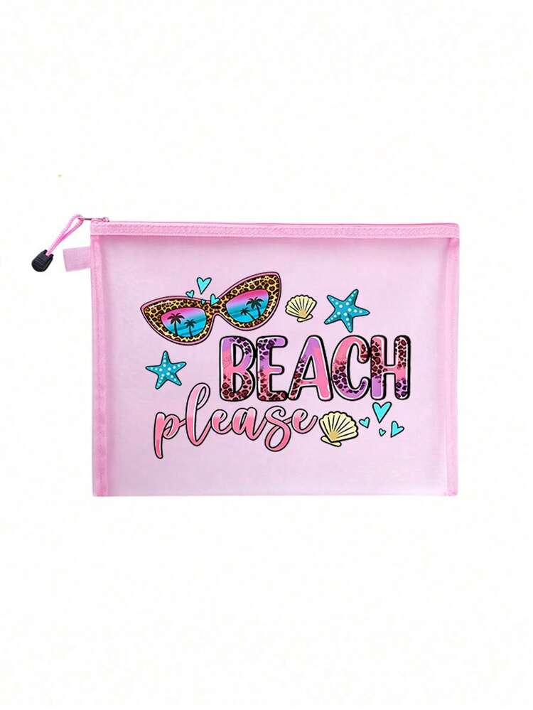 Túi đựng mỹ phẩm lưới trong suốt dung tích lớn với họa tiết "Beach Please", túi đựng mỹ phẩm du lịch xách tay, túi đựng đồ chủ đề bãi biển nhiều màu sắc có khóa kéo, túi đựng mỹ phẩm, túi chăm sóc da, túi đựng đồ di động cho kỳ nghỉ và du lịch, chủ đề mùa hè. - Nhiều màu - Xem 12