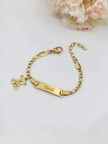 Customizable Name Bracelet - Customized Engraved Teddy Bear Pendant Stainless Steel Jewelry, Name/Letter Customized Gift (Birthday, Epiphany), All-Season Multi-Purpose Friendship Bracelet - Multicolor - View 10