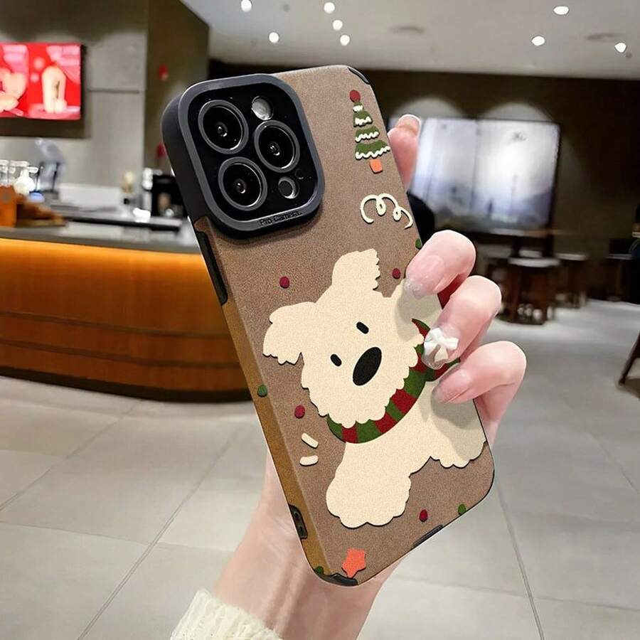 Christmas Dog Cartoon cute 2026 Happy New Year phone case suitable for 17 16 15 14 13 12 11 PRO MAX PLUS AIR New Year gifts for boyfriends, girlfriends, and family members Skin phone case - Parche para el ojo - Gamuza - Azul - Perro navideño ZNEECI - Ver 1