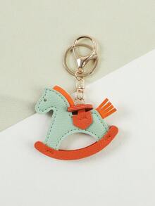 1pc Leather Charm Keychain With Swinging Horse Decoration, Cute Animal Jewelry Accessory For Bags, School Christmas Gift Ideas Bag Accessories Lanyards With Id Holder Car Accessories Bag Charms