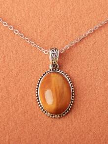 1 pieza Collar con colgante de piedra de ojo de tigre natural, diseño de pareja de moda - piedra ojo de tigre - Ver 7