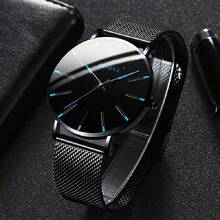 Classic, Casual, And Minimalist Quartz Watch With A Large, Ultra-Thin, Minimalist Dial; Waterproof. - 藍色 - 查看 1