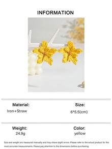 1对波西米亚风百搭拉菲草编织彩色DIY手工3D五瓣花耳环，时尚简约拉菲草编织绿色花朵耳环，适合女性日常、度假、派对佩戴（手工制作，可能略有胶水残留，编织图案随机） - 黃色 - 查看 7