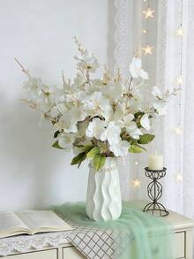 1 ramo de 65cm de flores artificiales de narciso y magnolia, adecuado para jarrones, sala de estar, centro de mesa de boda, tema romántico, plantas falsas, decoración de otoño, habitación, escritorio, decoración de jardín, Día de San Valentín, regalo de cumpleaños, graduación - Blanco - Ver 2