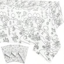 1/3件装可涂色复活节桌布，长方形复活节兔子主题涂色桌布，适合春季复活节派对装饰和礼品，137x274厘米 - 彩色 - 查看 9