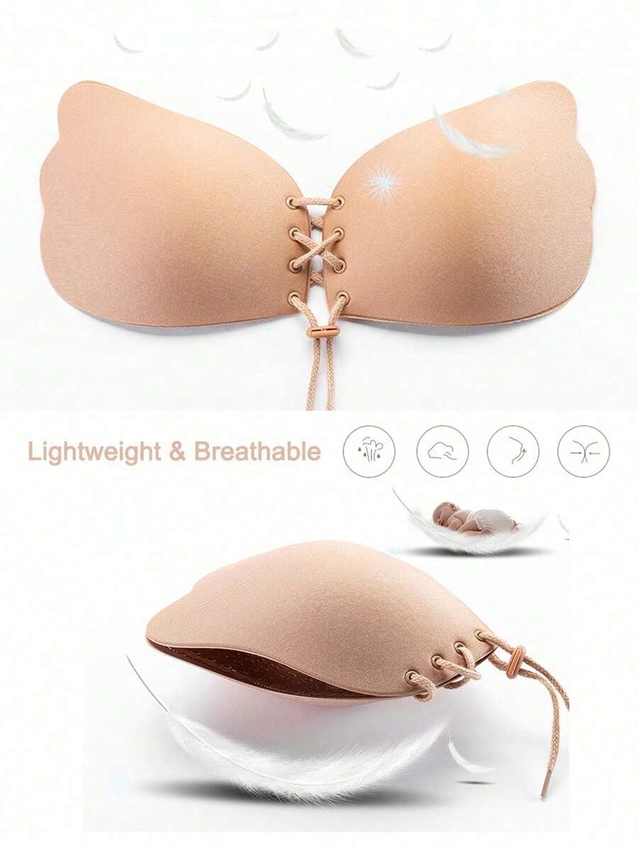 2pcs/1pc Reusable Strapless Invisible Bra, Cleavage Enhancing Invisible Bra, Women Invisible Backless Bra With Nipple Covers - Multicolor - View 1