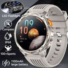 KENPANG 2026新款男士户外运动智能手表，1.7英寸大触摸屏，1100mAh超大电池，强光LED手电筒，双色表带，合金机身，蓝牙通话，指南针，运动轨迹追踪器，IP68级防水，兼容iOS和安卓系统 - 彩色 - 查看 14