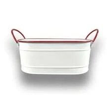 白色和红色椭圆形铁艺花盆，配有双提手和条纹装饰。椭圆形盆身搭配条纹纹理，双提手设计方便移动，整体风格简约而不失复古趣味。适合种植多肉植物、小型盆栽，兼具美观与实用性。 - 白色 - 查看 8