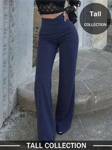 Quần dài nữ màu trơn, kiểu dáng thanh lịch, ống đứng, thích hợp mặc hàng ngày, đi làm, hẹn hò, đi nghỉ mát, dự tiệc mùa xuân. - Màu xanh hải quân - Xem 6