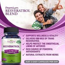 Balincer Resveratrol - 1000 Mg Per Serving, Maximum Strength - Antioxidant Supplement With Trans-Resveratrol And Polyphenols - 120 Capsules - 1 chai - Xem 4