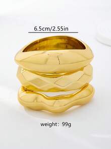 Bộ 3 vòng tay nữ mạ vàng, kiểu dáng cơ bản với các họa tiết hình vuông và tròn. - Vàng - Xem 4