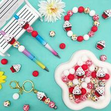 25/28颗粉色冰淇淋、蝴蝶结、爱心硅胶珠套装，搭配彩色爱心和甜甜圈图案圆珠，适合制作首饰、耳环、项链、包包、笔、手机链、化妆刷等DIY饰品，是返校季、节日、生日礼物的理想之选。