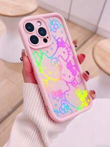 1个粉色渐变夜光Sanrio卡通Hello Kitty猫咪TPU防震软手机壳，适用于 11/12/13/14/15/16/17/Pro Max - 粉色 - 查看 2