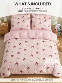 2/3件套数字印花被套组（1件被套+1/2件枕套，不含被芯），樱桃红印花，舒适透气，亲肤柔软抗起球，适用于双人/标准双人/加大双人/特大双人床，四季皆宜，多种尺寸可选，可机洗，优雅卧室装饰 - 彩色 - 查看 4