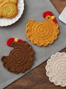 1pc Handmade Crochet Cartoon Chick Cup Mat, Heat Insulation Pad, Anti-Scald Coffee/Beverage/Tea Cup Coaster, Cute Office Desk Accessory, Home Decor - Multicolor - View 5