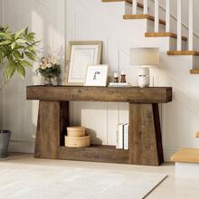 Tribesigns Mesa Consola Almacenamiento, sofá de Madera de Granja de 160cm para Entrada, sofá Estrecho y Largo detrás del sofás, Consola para salón, Pasillo, Entrada, vestíbulo, Roble - Marrón - Ver 6