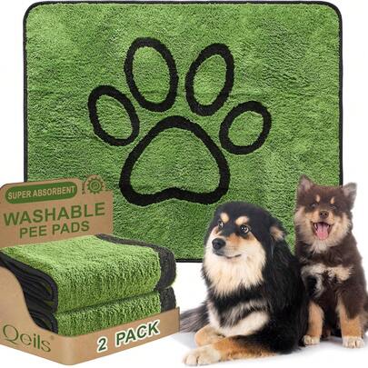 Washable Pee Pads For Dogs, 2 Packs Super Absorbent Reusable Puppy Pads With Green Long Wool For Potty Training, Floor, Couch, Bed, And Crate
