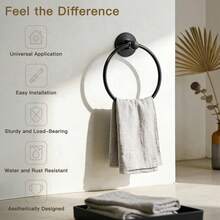1pc Adhesive Towel Rack, Black Towel Ring, Wall-Mounted Bathroom Towel Rack, Towel Ring, Round, Rectangular, Stainless Steel Bathroom Towel Rack, Wall-Mounted Towel Hook, Silver, Gold Towel Hook, Bathroom Towel Storage Organizer, Black Washcloth Rack, Dishcloth, Hand Towel Bar, Bathroom Accessories, Hardware, Bathroom Decor, No Drill Dishcloth Rack - Towel Rack - View 2