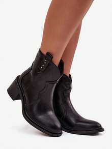 Stivaletti alla caviglia da donna in pelle sintetica con tacco massiccio, con cerniera, isolati, stabili e confortevoli, ideali per stili quotidiani ed eleganti, colore nero - nero - Visualizzare 7
